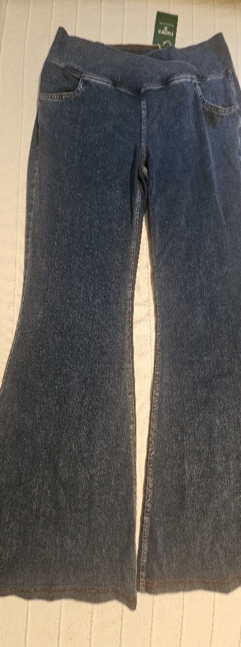 HALARA Dark Blue Flare Knit-Waist Jeans